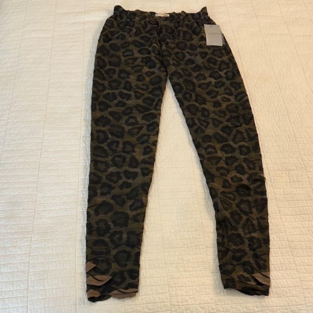 Vintage Y2K leopard print green ruffled leggings Urban Mango sheer s/m